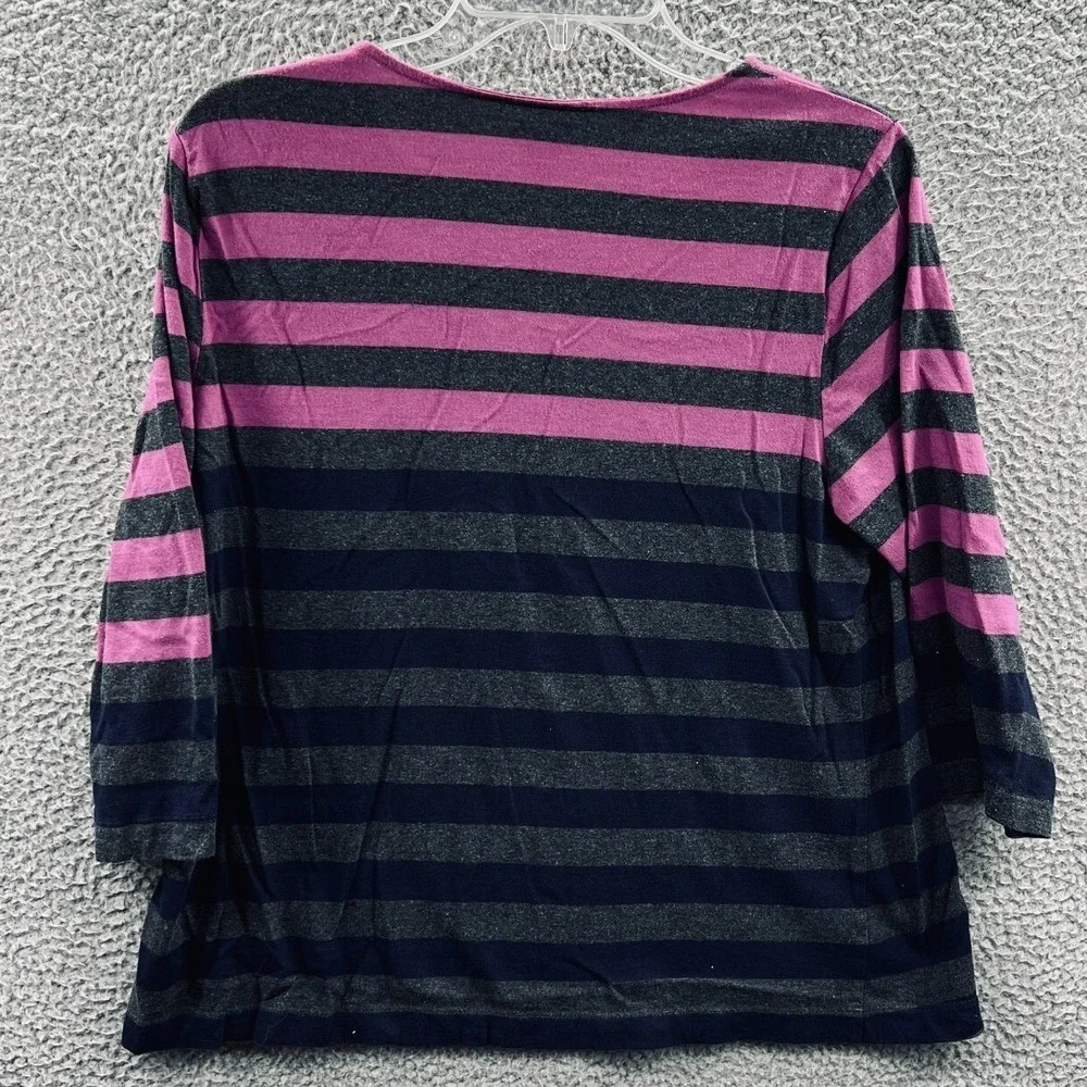 Chicos Womens Minimalist Top L Striped Relaxed Pullover Casual Everyday Capsule